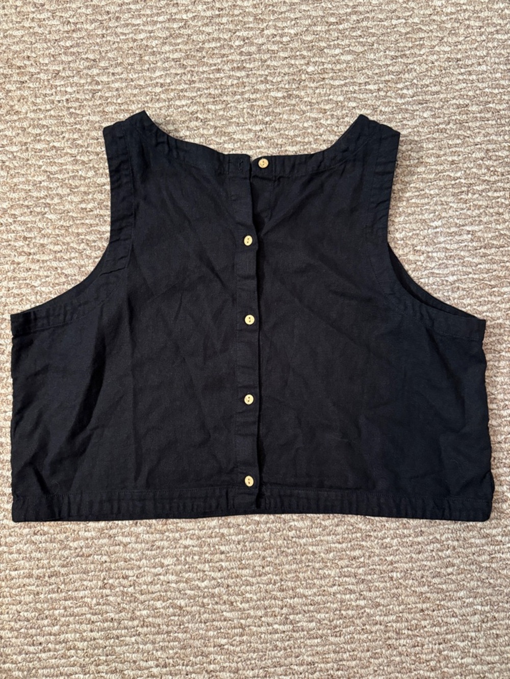 Reversible Black Button-Back Sleeveless Crop Top - Linen - Women's Large